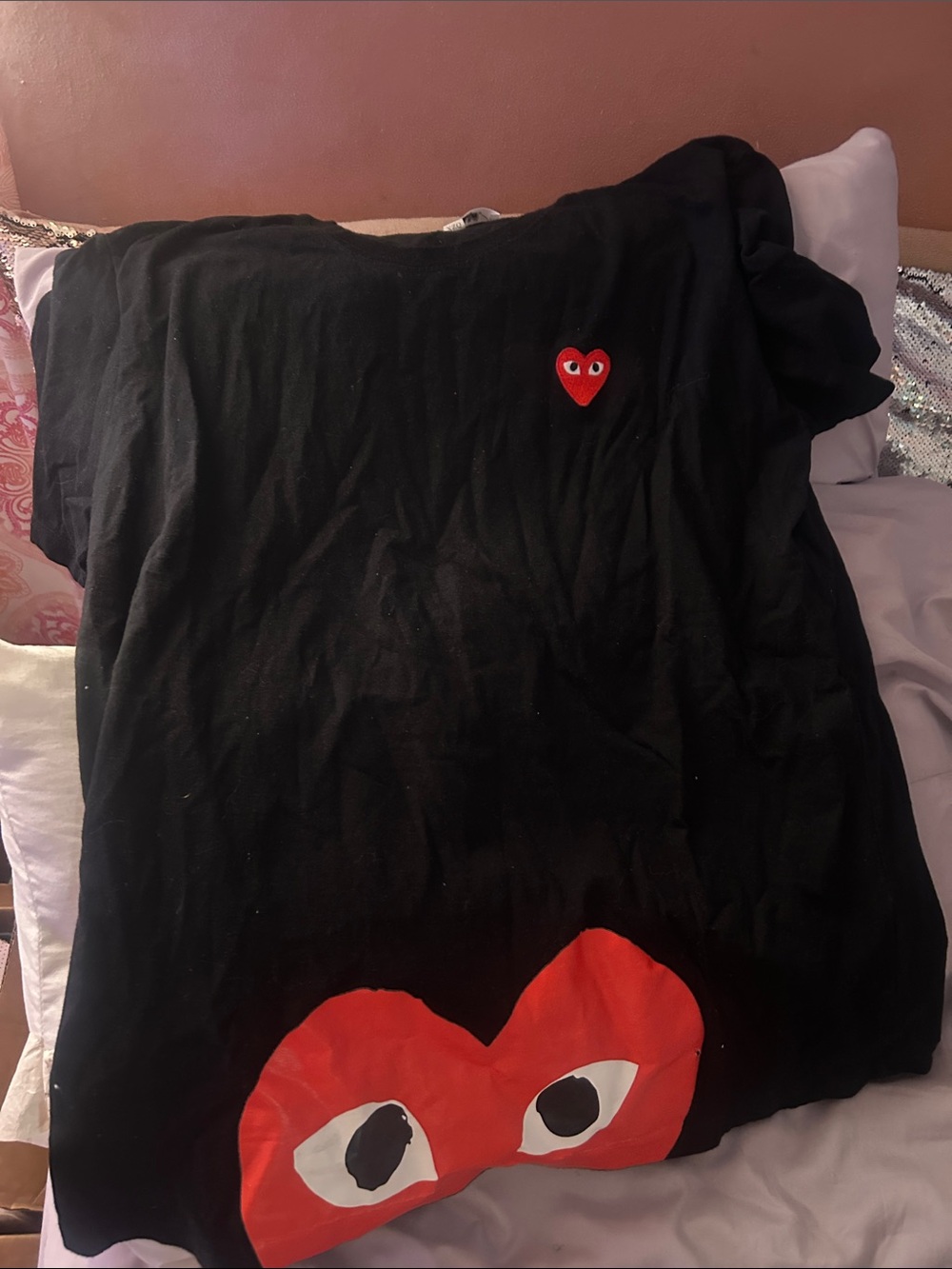 Comme des Garçons Black Tee with Red Heart Motif
